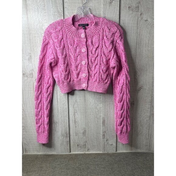 Kendall & Kylie Sweaters - Kendall & Kylie Womens S Pink Cable Knit Cropped Cardigan Sweater Cotton Blend